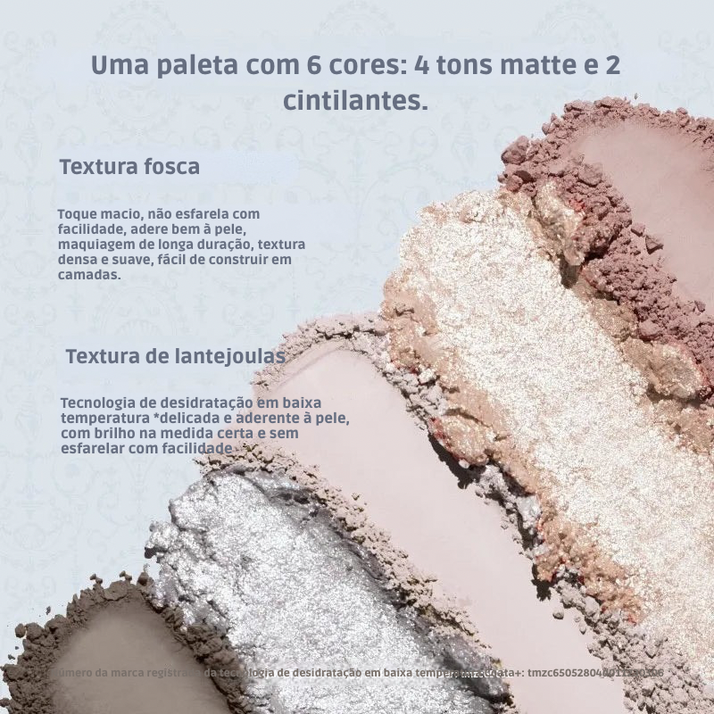 Paleta de Sombras Shell’s Jewel 6 cores Flower Knows – Acabamentos Matte, Shimmer e Glitter, à Prova d’Água
