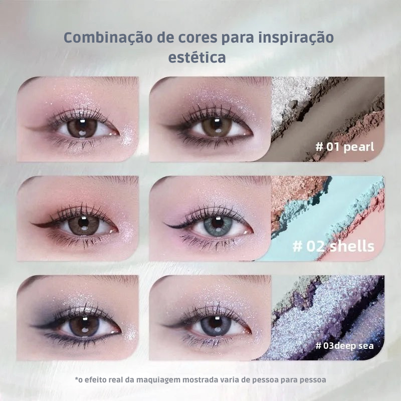 Paleta de Sombras Shell’s Jewel 6 cores Flower Knows – Acabamentos Matte, Shimmer e Glitter, à Prova d’Água