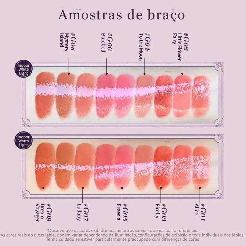 Lip Balm Gloss com Filme Protetor Flower Knows Midsummer Fairytales | Efeito Brilho Natural e Hidratação Profunda