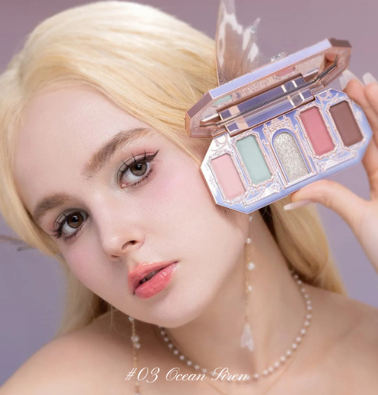 Moonlight Mermaid Palette – Flower Knows 5 Cores: Matte, Shimmer e Glitter com Efeito Camaleônico e Acabamento à Prova d’Água