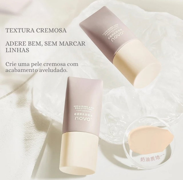 Base Líquida NOVO Soft Mist – Cobertura Alta, Glow Velvet, Longa Duração