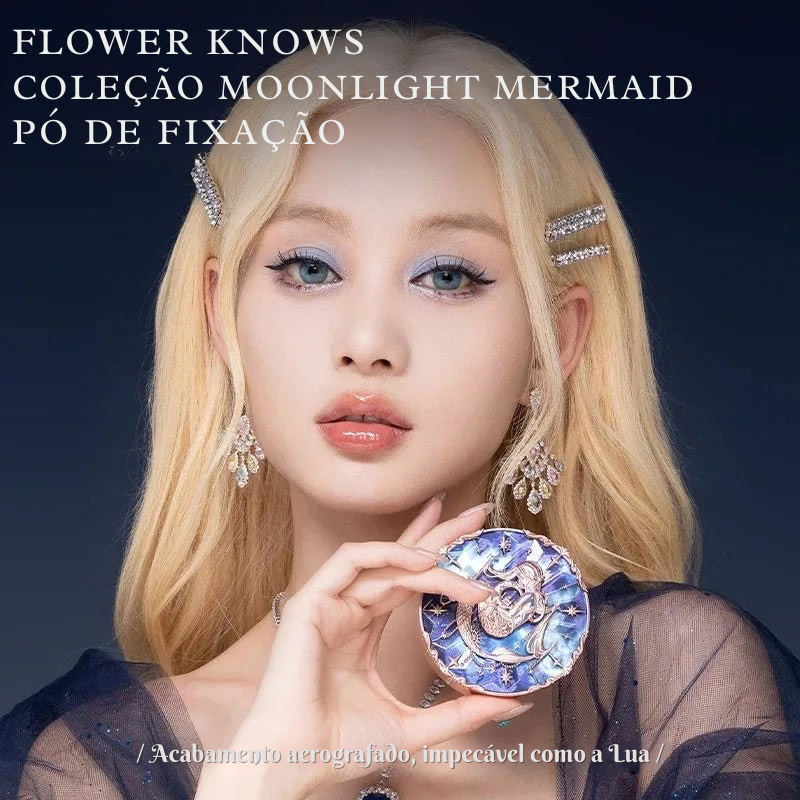 Pó Compacto Matte Flower Knows Moonlight Mermaid – Alta Fixação e Controle de Oleosidade