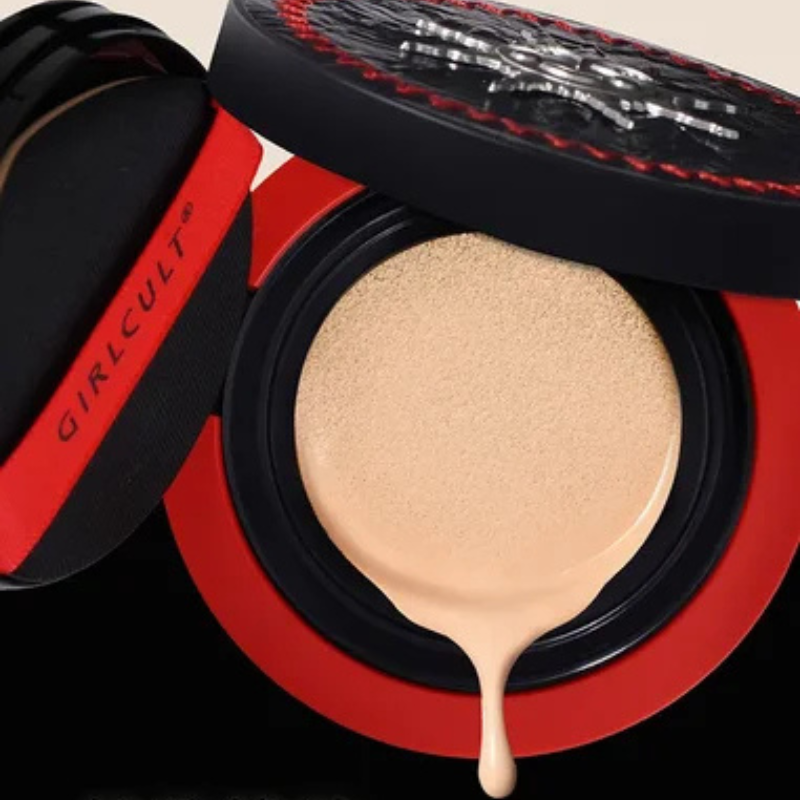 Base Compacta GirlCult Shimmer Air Cushion com Efeito Natural, Oil-Free e Longa Duração