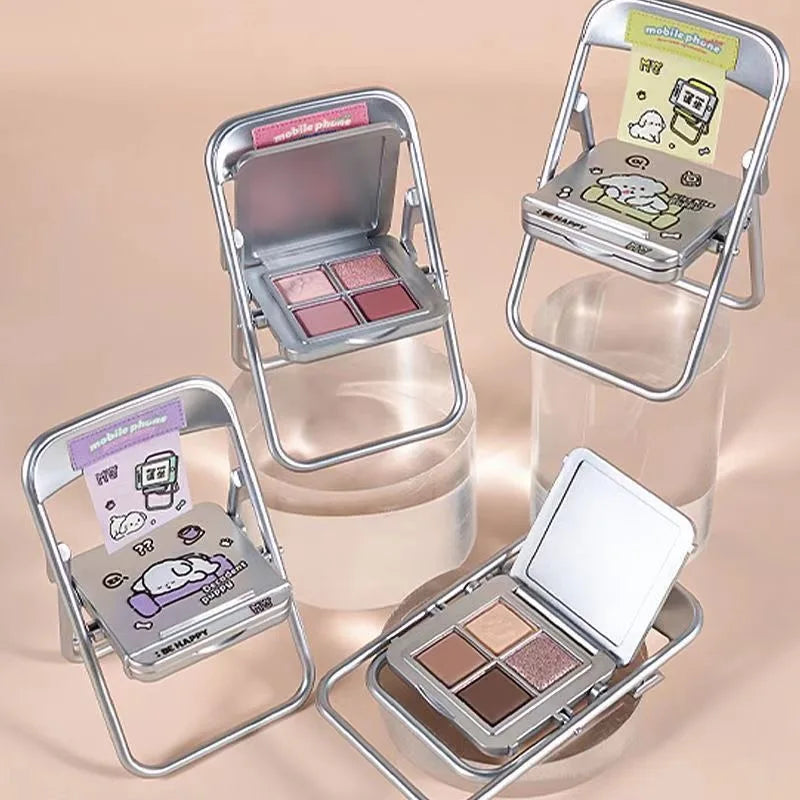 Paleta de Sombras MYY 4 Cores – Design Criativo com Suporte de Celular + Acabamento Matte, Glitter e Shimmer