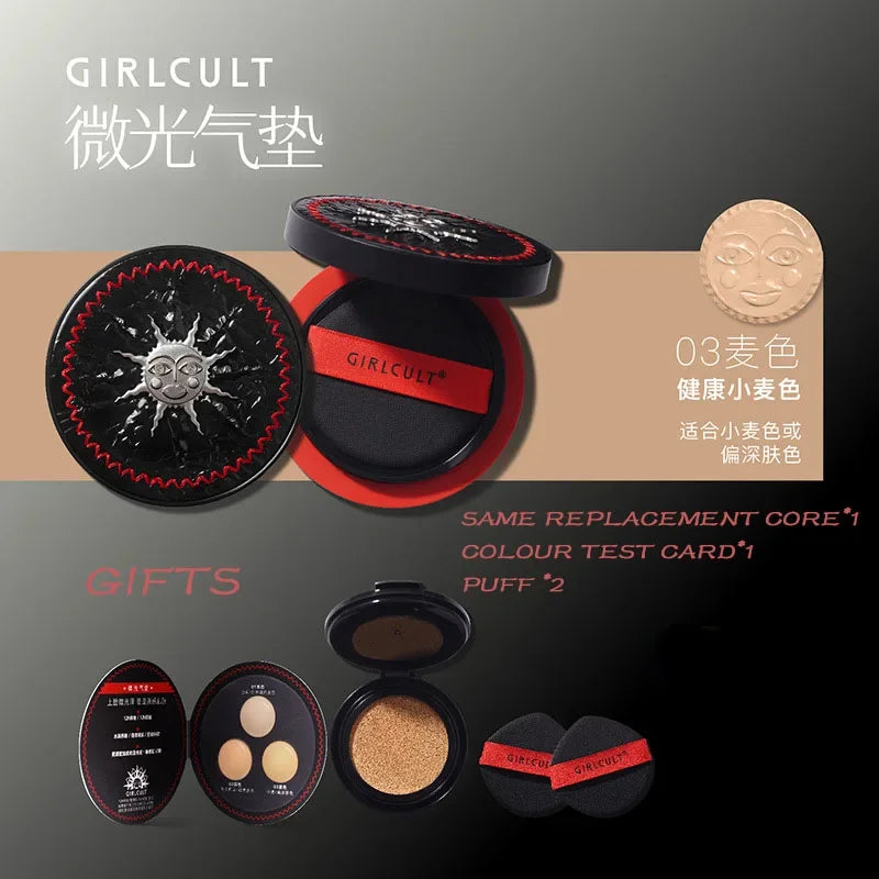 Base Compacta GirlCult Shimmer Air Cushion com Efeito Natural, Oil-Free e Longa Duração