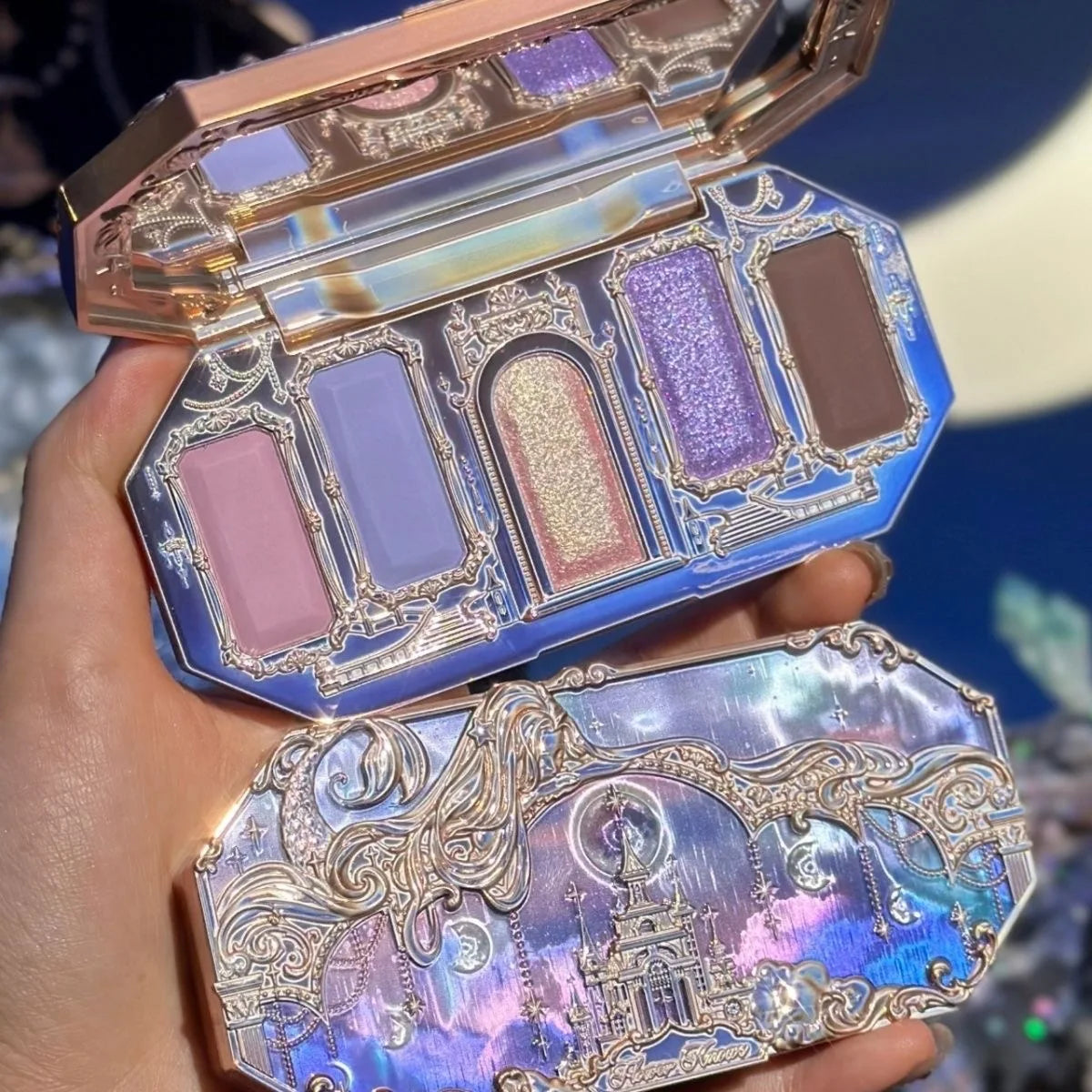 Moonlight Mermaid Palette – Flower Knows 5 Cores: Matte, Shimmer e Glitter com Efeito Camaleônico e Acabamento à Prova d’Água