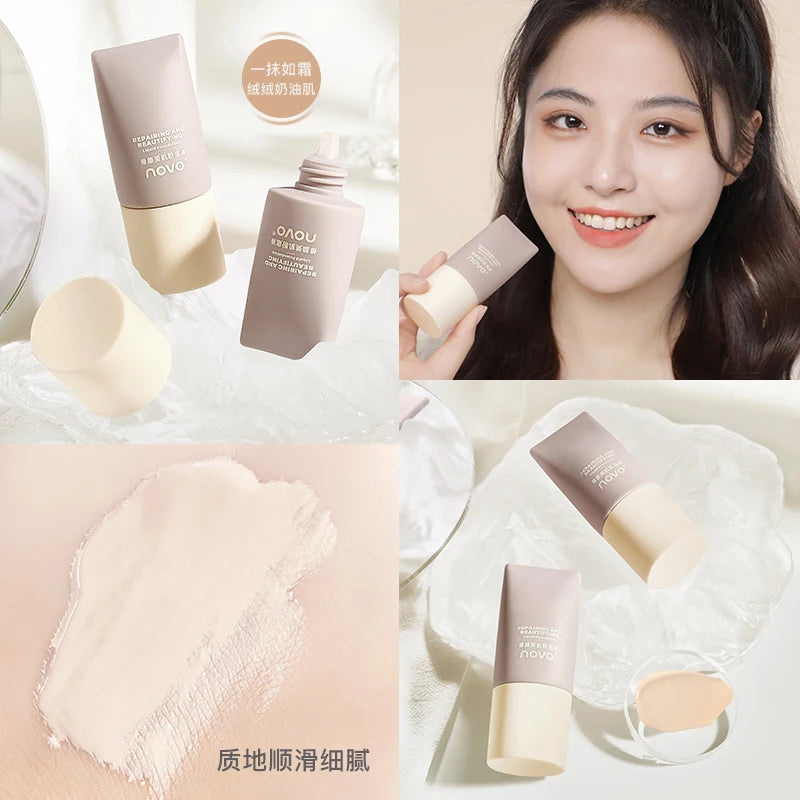 Base Líquida NOVO Soft Mist – Cobertura Alta, Glow Velvet, Longa Duração