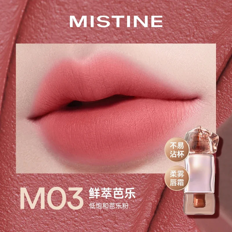 Batom Líquido Nude MISTINE com Efeito Matte Aveludado e Brilho Espelhado | Acabamento Glaze ou Jelly