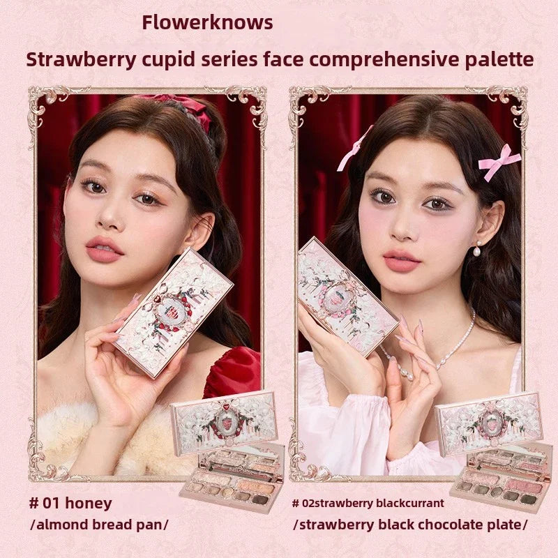Flower Knows Strawberry Cupid Box – Kit de Maquiagem Completo com Estojo Presenteável | Paleta, Batom, Blush, Pó Compacto, Perfume e Mais | Edição Limitada
