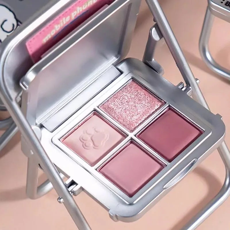 Paleta de Sombras MYY 4 Cores – Design Criativo com Suporte de Celular + Acabamento Matte, Glitter e Shimmer