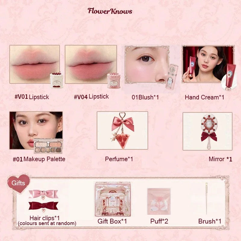 Flower Knows Strawberry Cupid Box – Kit de Maquiagem Completo com Estojo Presenteável | Paleta, Batom, Blush, Pó Compacto, Perfume e Mais | Edição Limitada