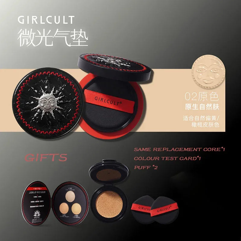 Base Compacta GirlCult Shimmer Air Cushion com Efeito Natural, Oil-Free e Longa Duração