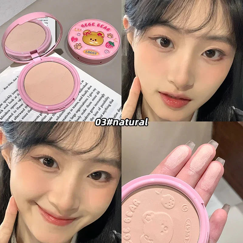 🐻 Cute Leather Concealer Powder Gege Bear – Pó Compacto Matte com Efeito Suave & Embalagem Fofa