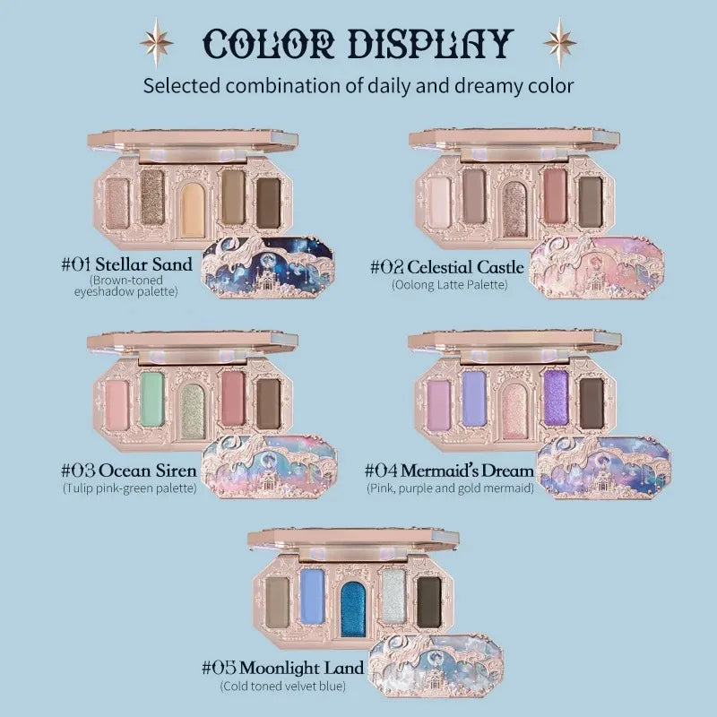 Moonlight Mermaid Palette – Flower Knows 5 Cores: Matte, Shimmer e Glitter com Efeito Camaleônico e Acabamento à Prova d’Água