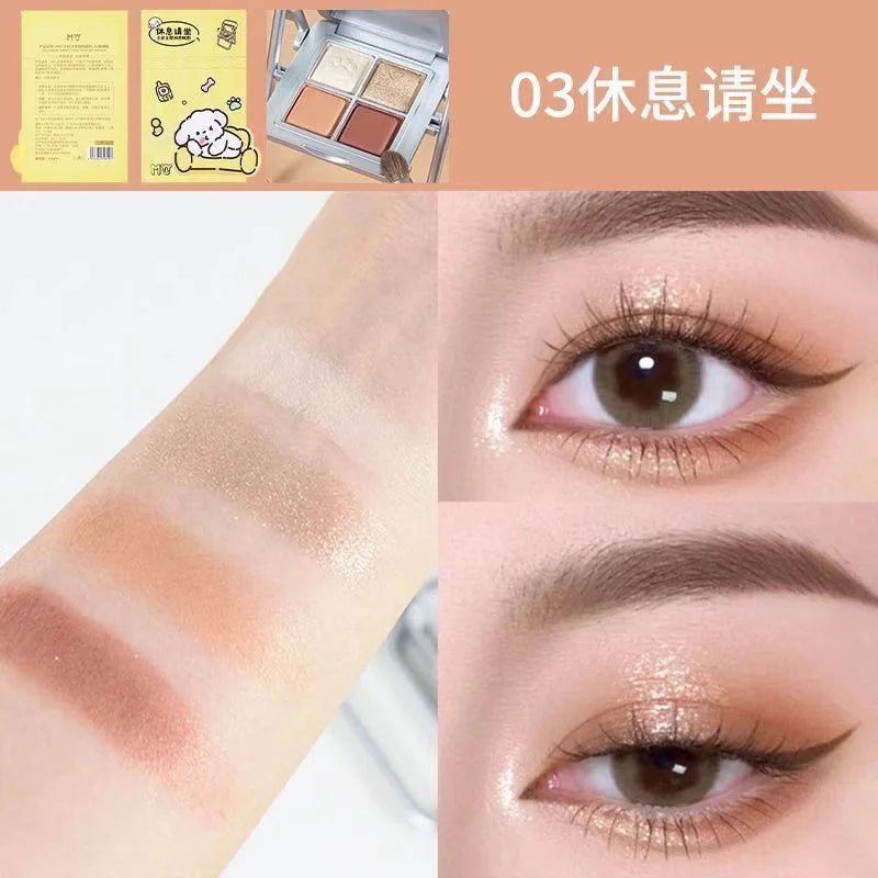 Paleta de Sombras MYY 4 Cores – Design Criativo com Suporte de Celular + Acabamento Matte, Glitter e Shimmer