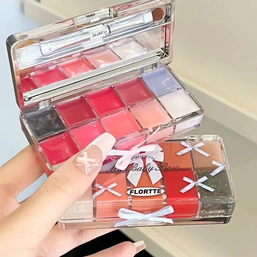 Paleta de Gloss Labial FLORTTE Peng Princess Jelly – 10 Cores Hidratantes