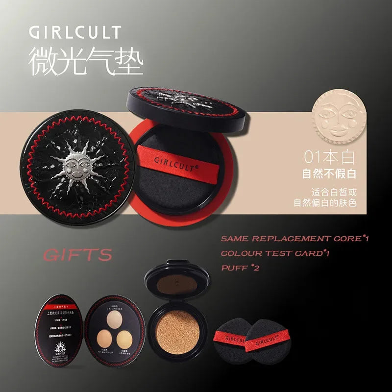 Base Compacta GirlCult Shimmer Air Cushion com Efeito Natural, Oil-Free e Longa Duração