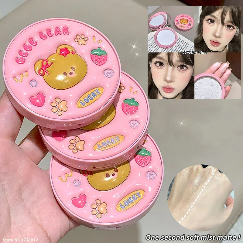 🐻 Cute Leather Concealer Powder Gege Bear – Pó Compacto Matte com Efeito Suave & Embalagem Fofa