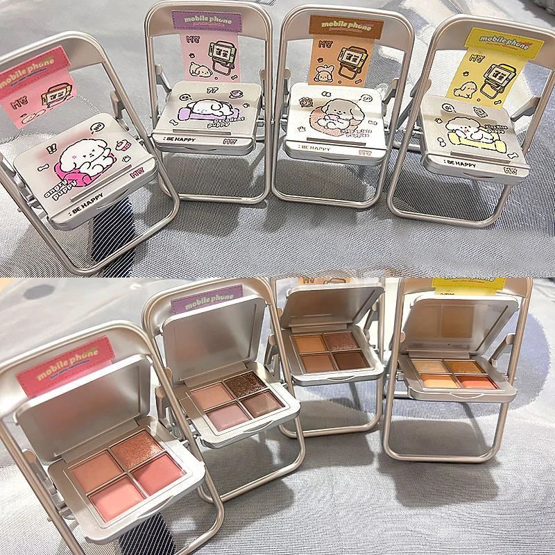 Paleta de Sombras MYY 4 Cores – Design Criativo com Suporte de Celular + Acabamento Matte, Glitter e Shimmer