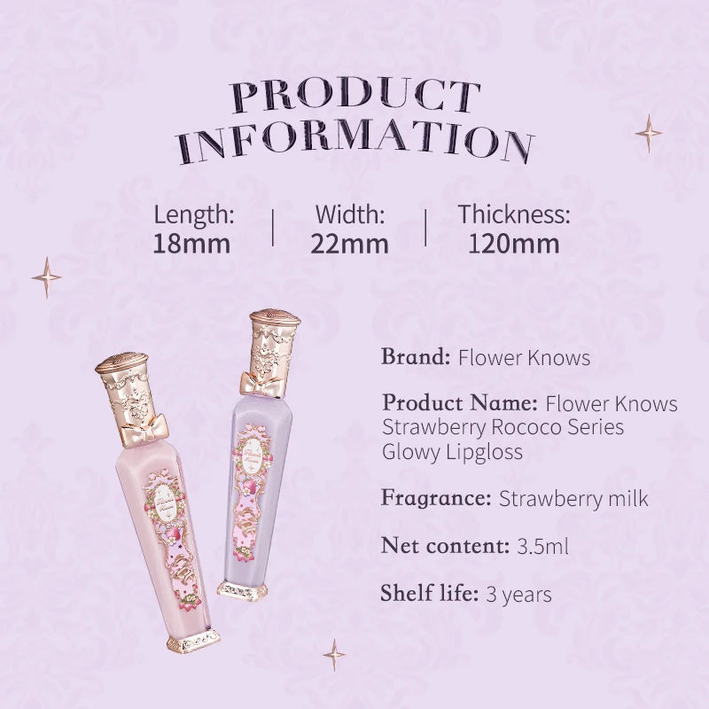 Flower Knows Strawberry Rococo Glowy Lip Gloss – Brilho Labial Hidratante com Efeito Espelhado