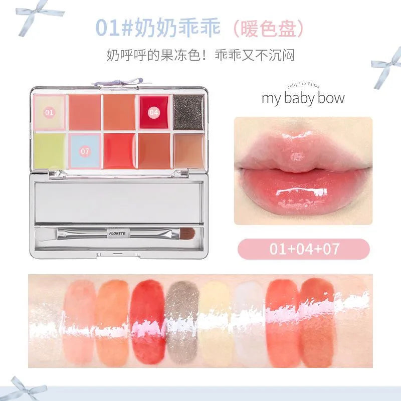 Paleta de Gloss Labial FLORTTE Peng Princess Jelly – 10 Cores Hidratantes