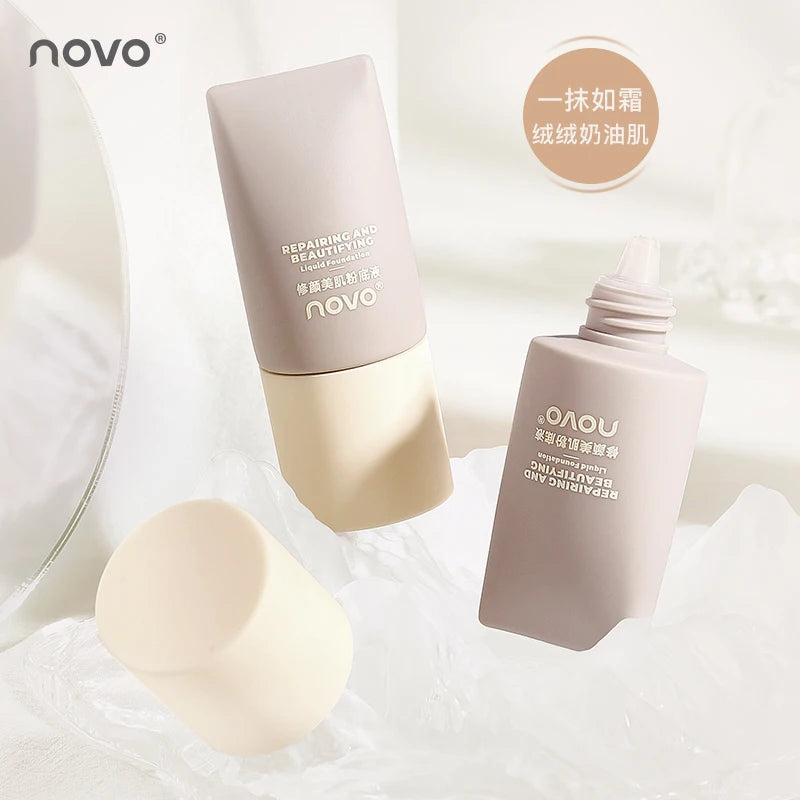 Base Líquida NOVO Soft Mist – Cobertura Alta, Glow Velvet, Longa Duração