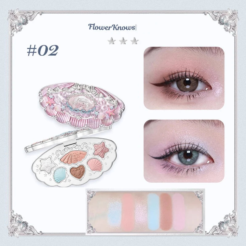 Paleta de Sombras Shell’s Jewel 6 cores Flower Knows – Acabamentos Matte, Shimmer e Glitter, à Prova d’Água