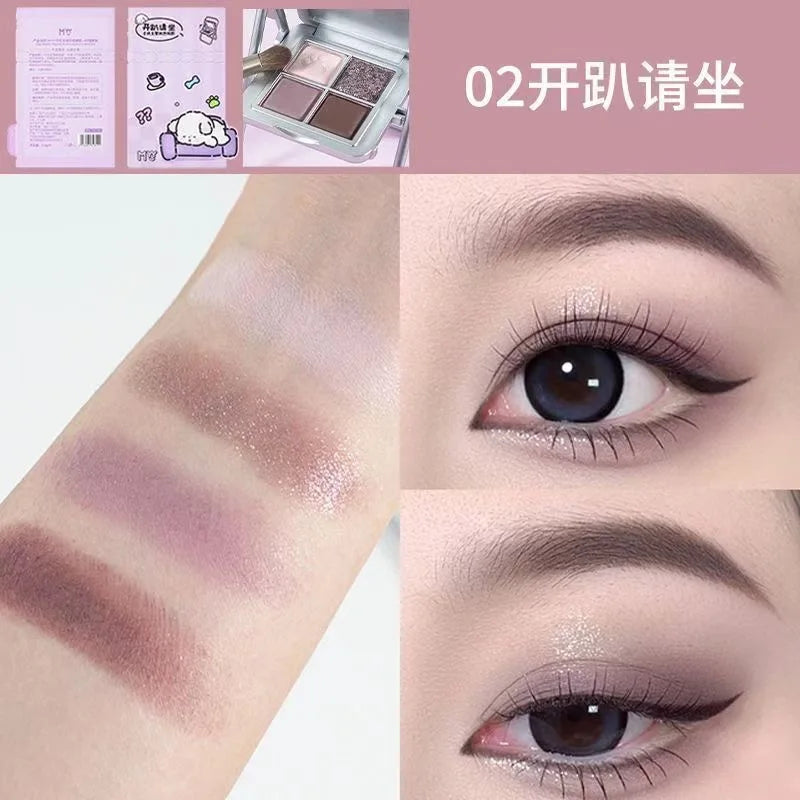 Paleta de Sombras MYY 4 Cores – Design Criativo com Suporte de Celular + Acabamento Matte, Glitter e Shimmer