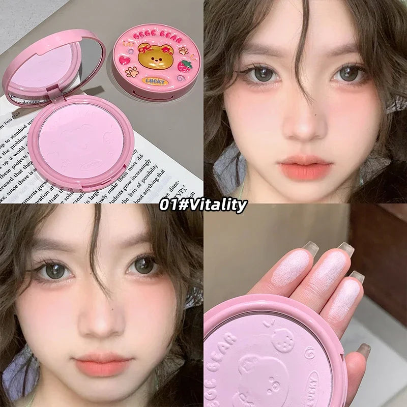 🐻 Cute Leather Concealer Powder Gege Bear – Pó Compacto Matte com Efeito Suave & Embalagem Fofa