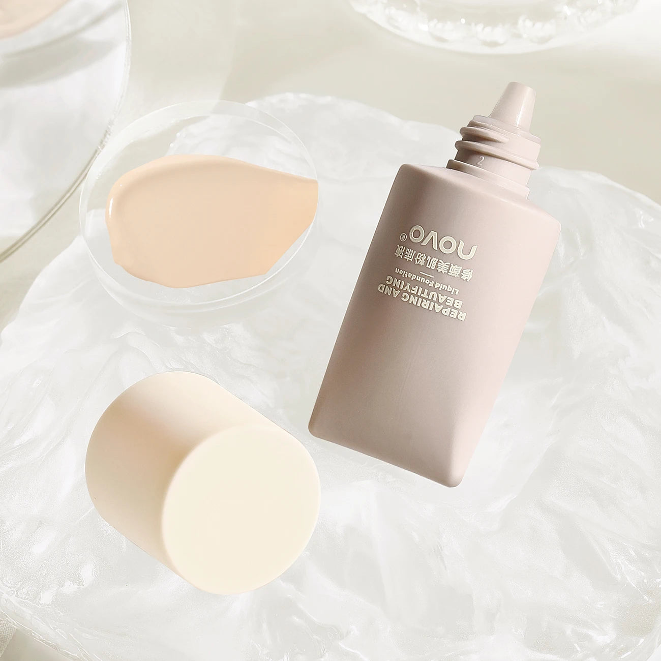 Base Líquida NOVO Soft Mist – Cobertura Alta, Glow Velvet, Longa Duração