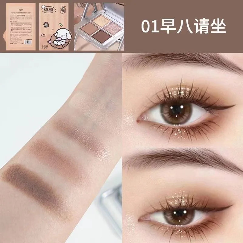 Paleta de Sombras MYY 4 Cores – Design Criativo com Suporte de Celular + Acabamento Matte, Glitter e Shimmer